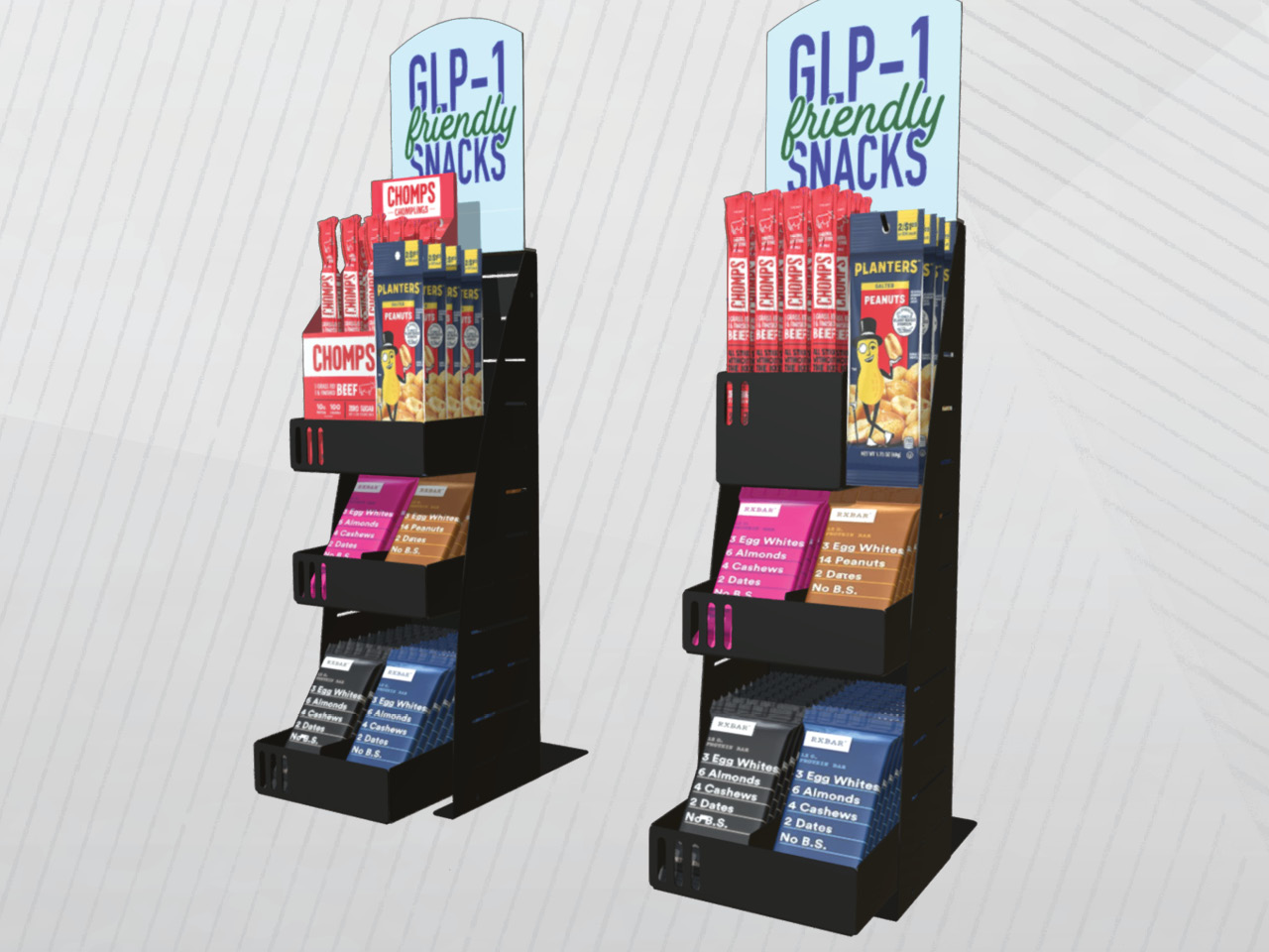 PanelRAK Impulse Merchandiser display showing GLP-1 products in a C-Store