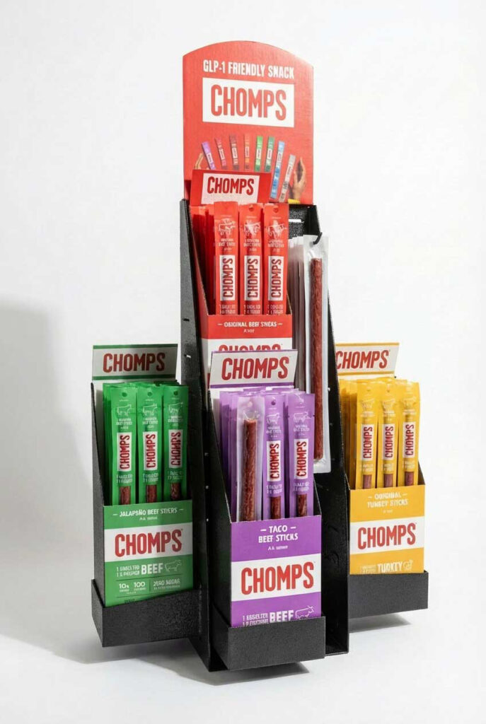 Impulse Merchandiser with protein snacks for quick sales at the cash register