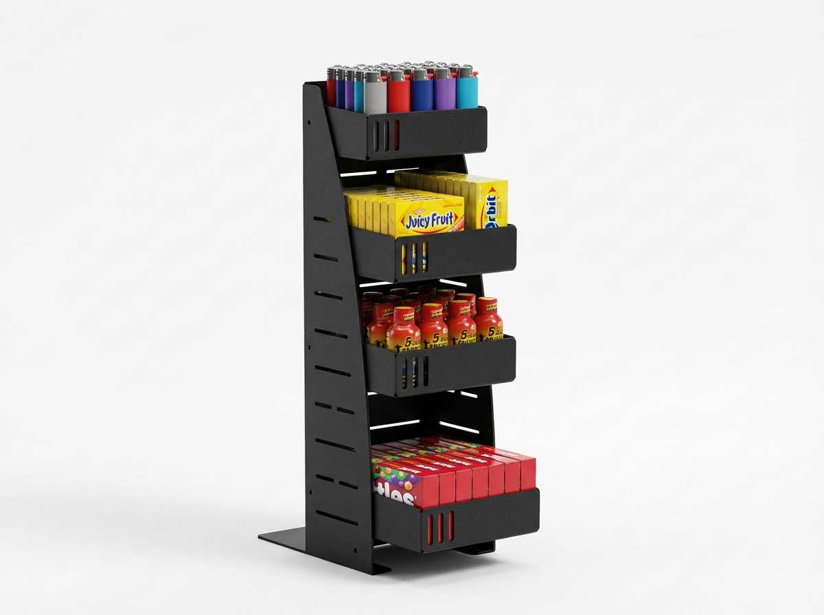 PanelRak Impulse Merchandiser is built to hold a variety of items at the checkout for quick impulse sales by the customer