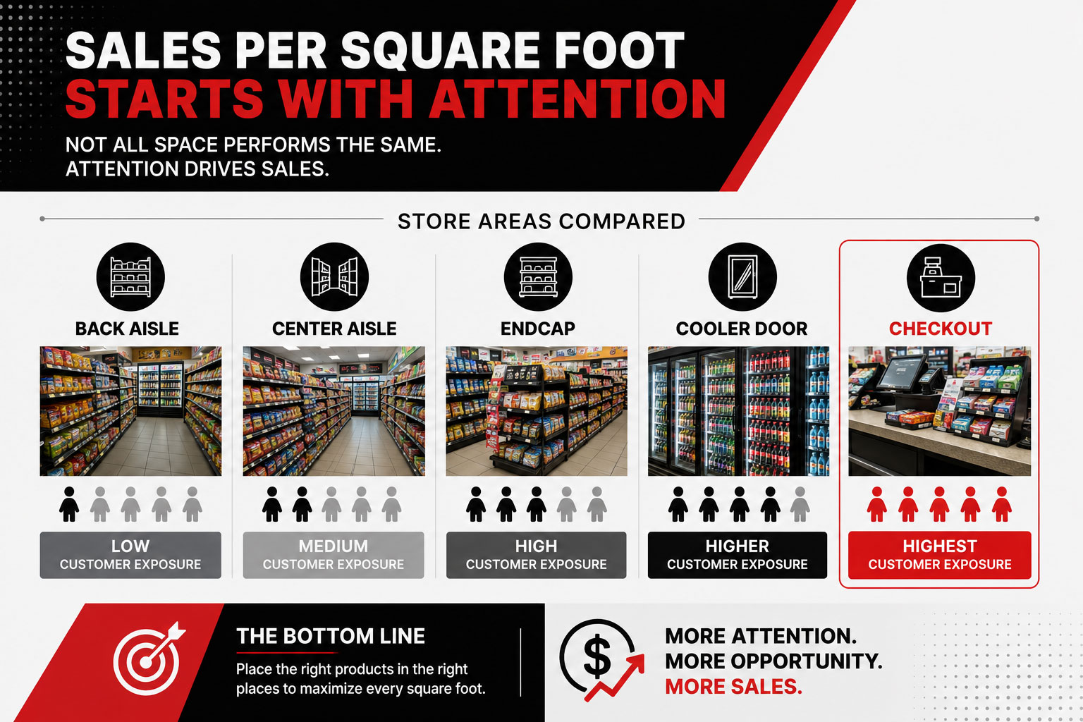 Infographic showing the sales per square foot in a c-store highlighting the importance of the checkout.